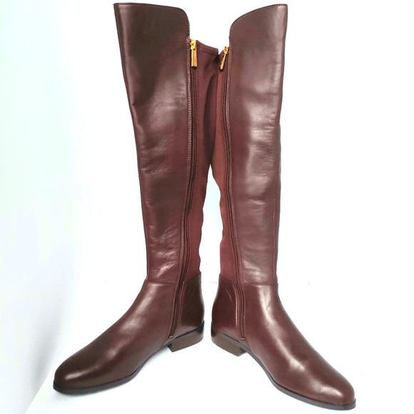 NWOB MICHAEL Michael Kors Bromley Leather Over Knee Riding Boots Sz6.5 Burgandy - Picture 2 of 8
